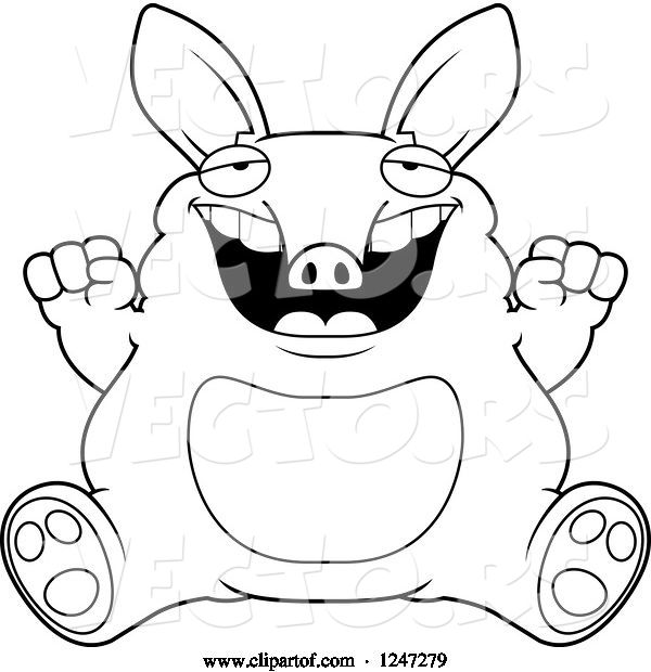 Vector of Cartoon Black and White Fat Aardvark Sitting and Cheering