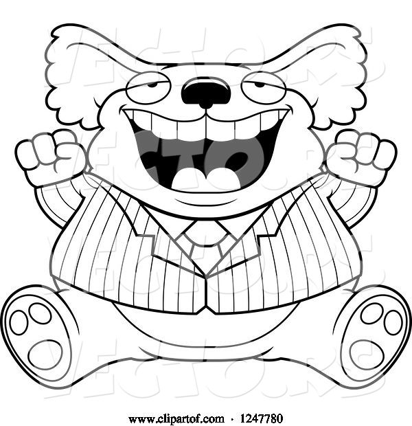 Vector of Cartoon Black and White Fat Business Koala Sitting and Cheering