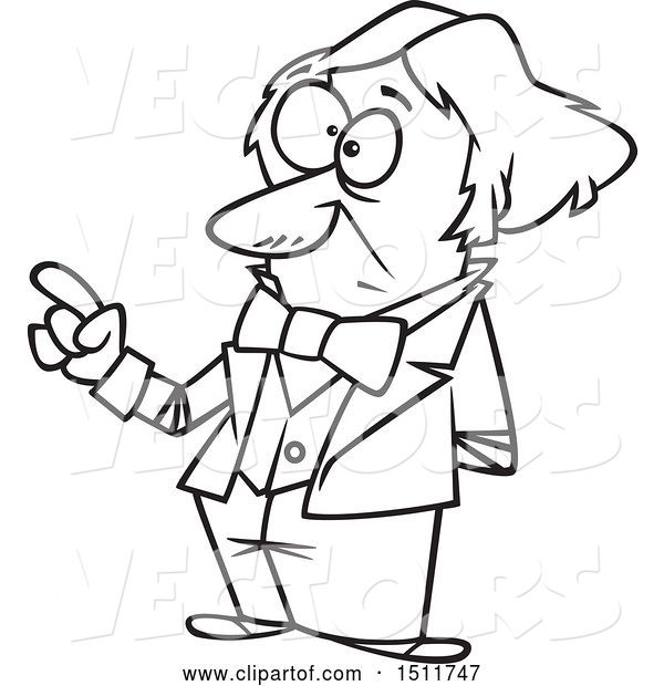 Vector of Cartoon Black and White Guy, Michael Faraday, Holding up a Finger