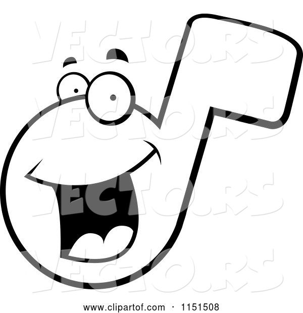 Vector of Cartoon Black and White Happy Music Note Character