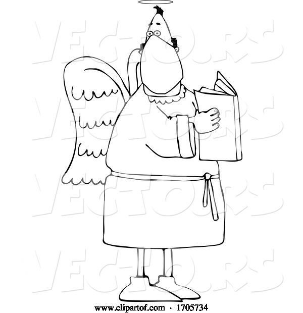Vector of Cartoon Black and White Male Angel Wearing a Protective Medical Mask
