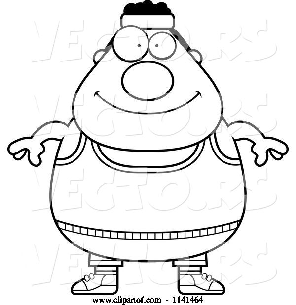 Vector of Cartoon Black and White Plump Gym Guy