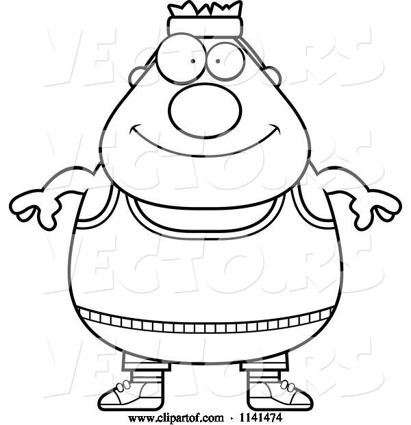 Vector of Cartoon Black and White Plump Gym Guy