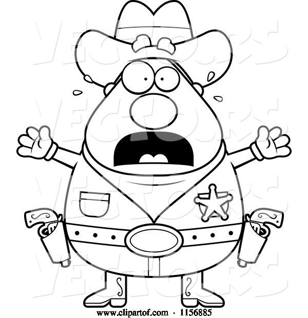 Vector of Cartoon Black and White Plump Scared Sheriff