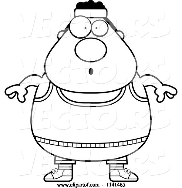 Vector of Cartoon Black and White Surprised Plump Gym Guy
