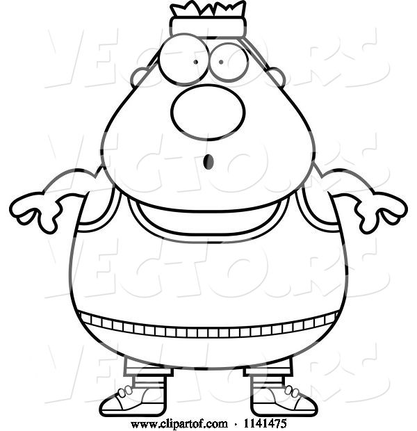 Vector of Cartoon Black and White Surprised Plump Gym Guy