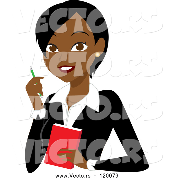 Vector of Cartoon Black or Indian Business Woman with a Pen and Notepad