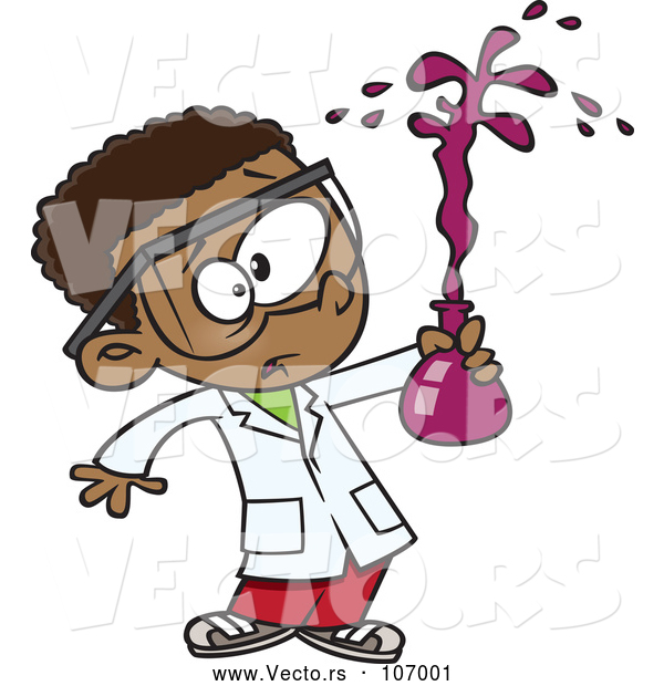 Vector of Cartoon Black School Boy Holding a Bad Chemistry Mix in Science Class