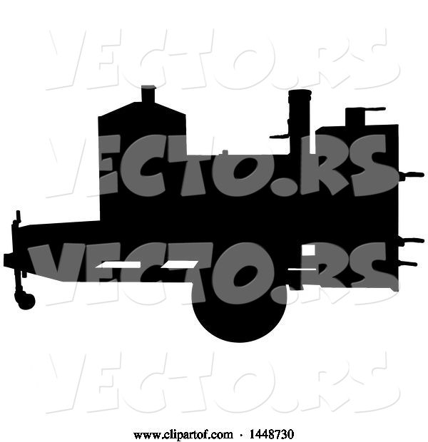 Vector of Cartoon Black Silhouetted Offset Barbeque Smoker Trailer