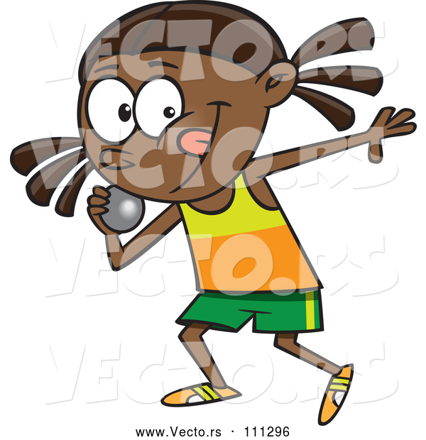 Vector of Cartoon Black Track and Field Girl Throwing a Shotput
