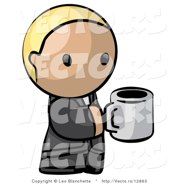 Vector of Cartoon Blond Business Guy Holding a Cup of Coffee