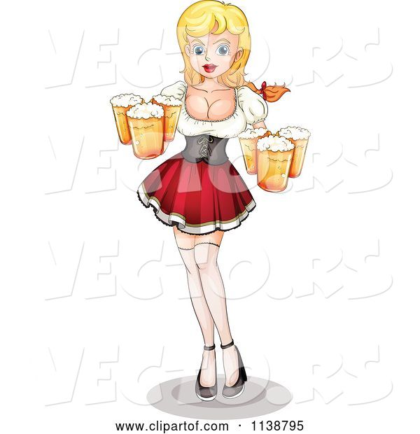 Vector of Cartoon Blond German Oktoberfest Lady with Beer