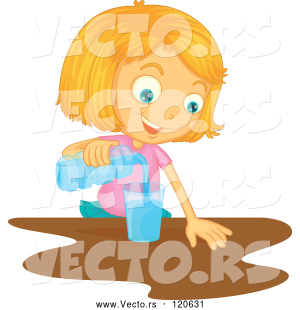 Vector of Cartoon Blond Girl Pouring a Glass of Water