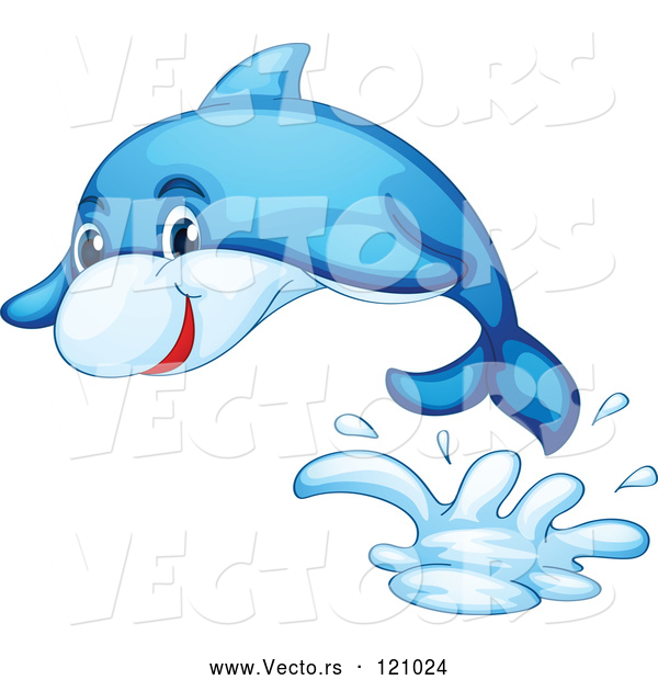 Vector of Cartoon Blue Dolphin Jumping