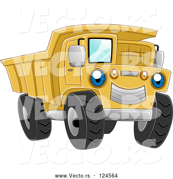 Vector of Cartoon Blue Eyed Yellow Dump Truck Character
