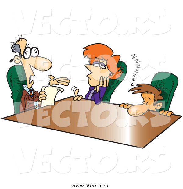Vector of Cartoon Bored Employees and a Talkative Boss in a Meeting