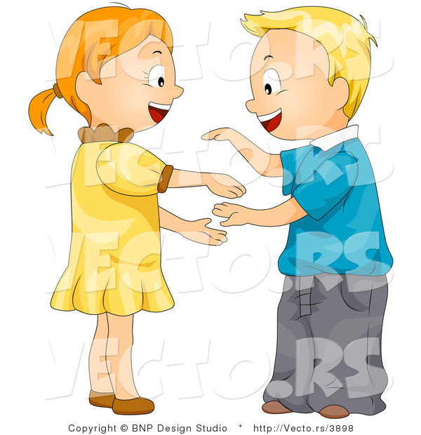 Vector of Cartoon Boy and Girl Playing Hand Game