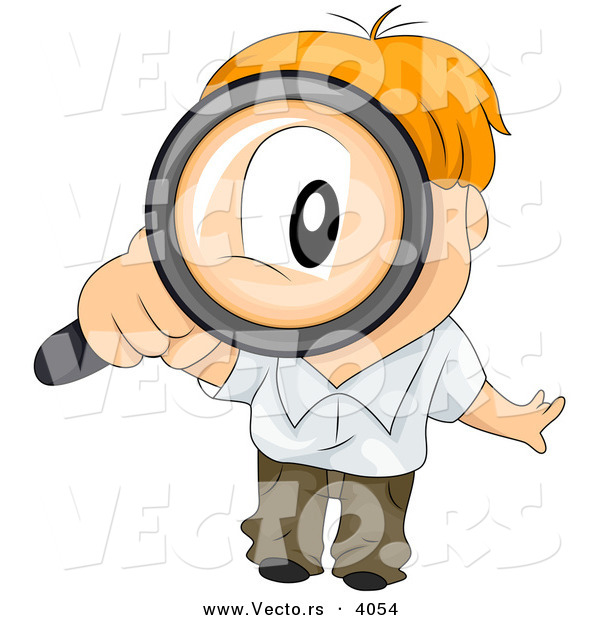 Vector of Cartoon Boy Looking Through Magnifying Glass