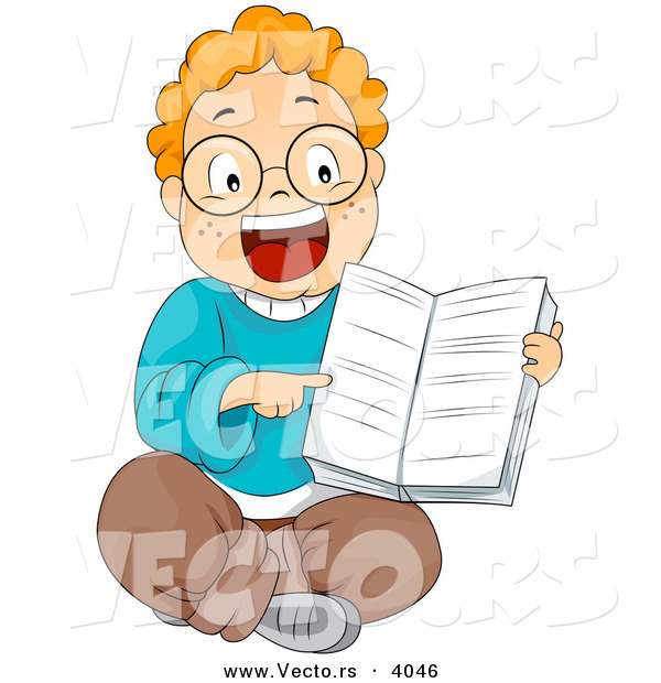 Vector of Cartoon Boy Pointing at Page Within a School Book