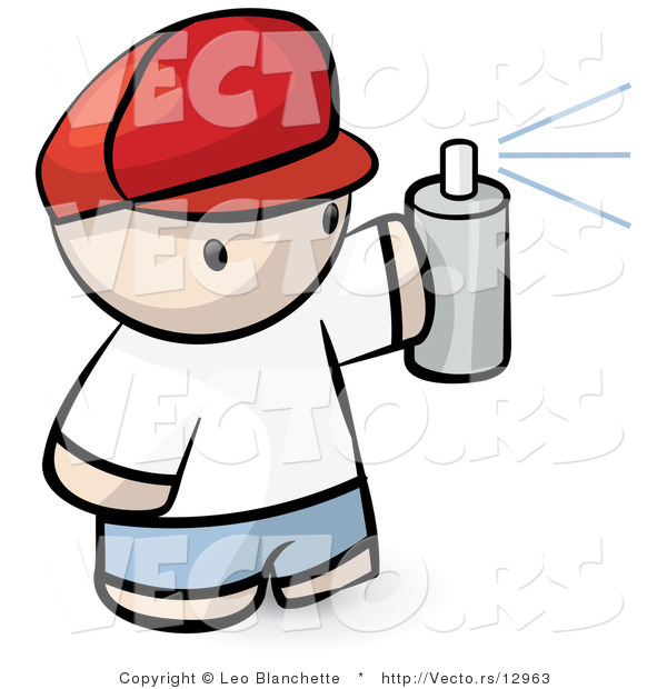 Vector of Cartoon Boy Spraying Paint from Can