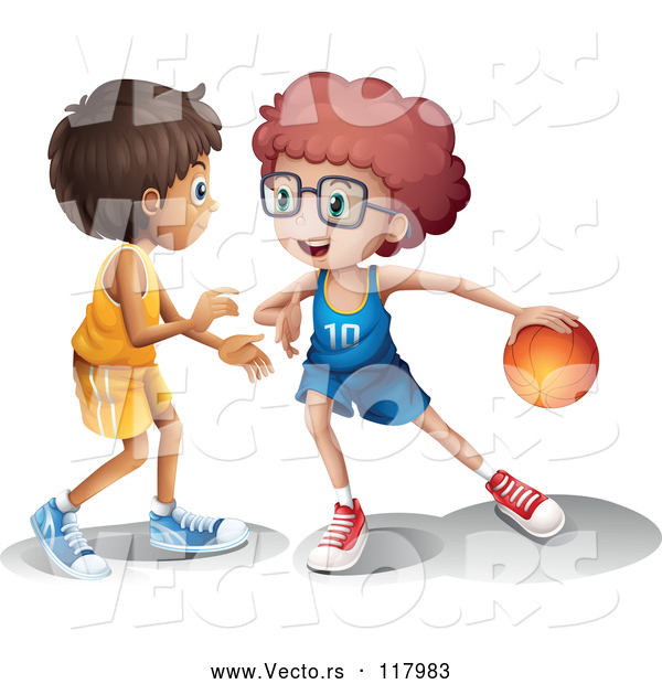 Vector of Cartoon Boys Playing Basketball