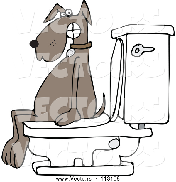 Vector of Cartoon Brown Dog Pooping on a Toilet