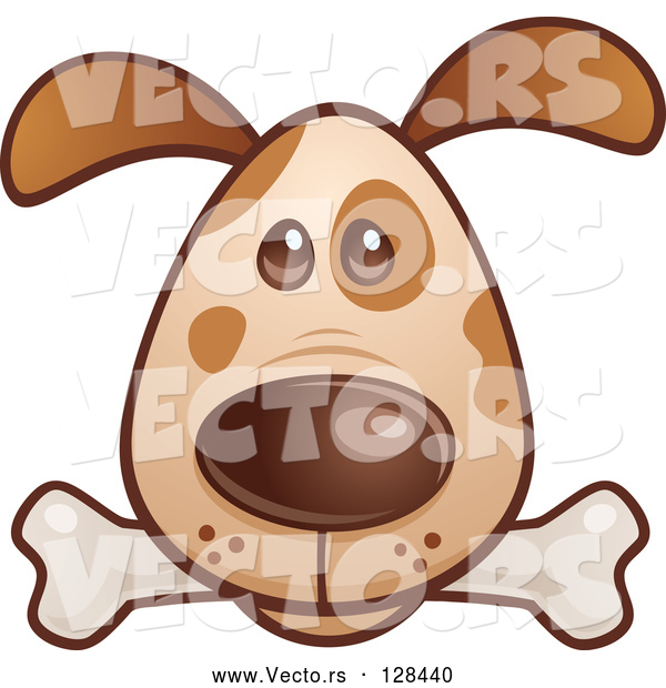 Vector of Cartoon Brown Puppy Dog Face with a Bone in His Mouth