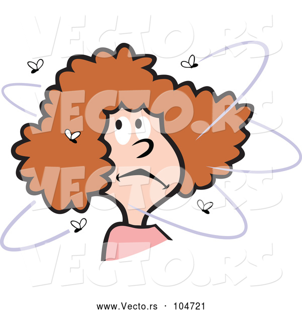 Vector of Cartoon Bugged Brunette Lady with Flies