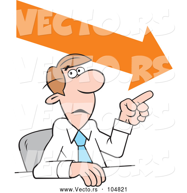 Vector of Cartoon Businessman Making a Point, Downward Trend