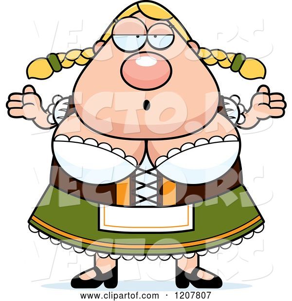 Vector of Cartoon Careless Shrugging Chubby Oktoberfest German Lady