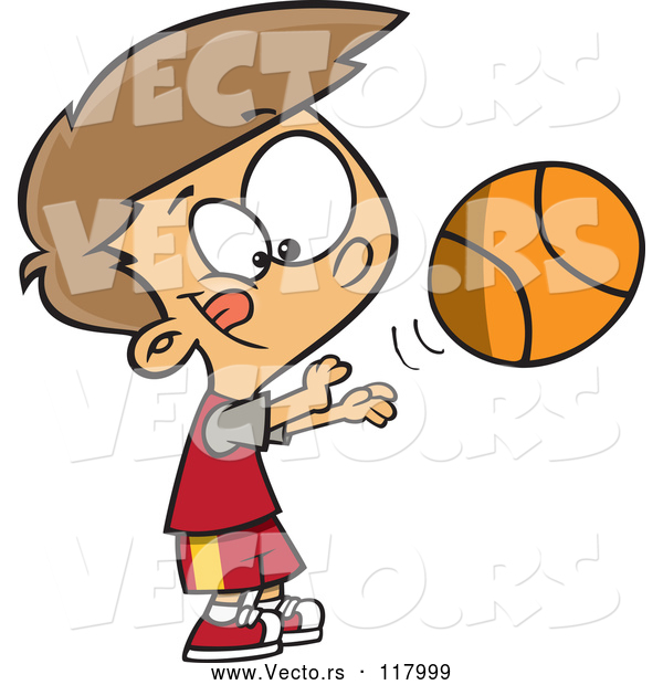 Vector of Cartoon Caucasian Boy Shooting a Basketball
