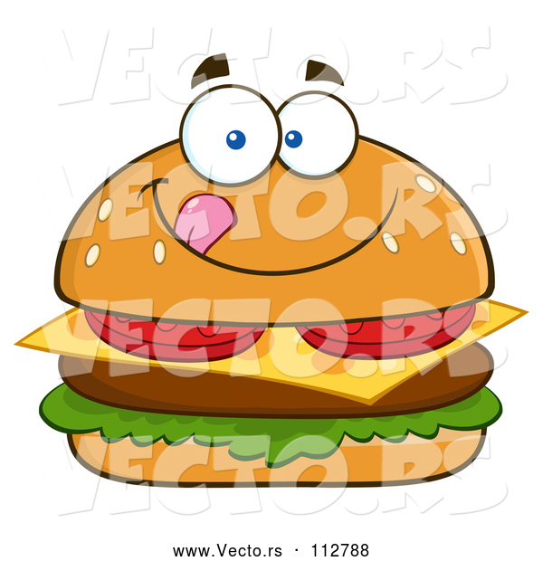 Vector of Cartoon Cheeseburger Character Licking His Lips