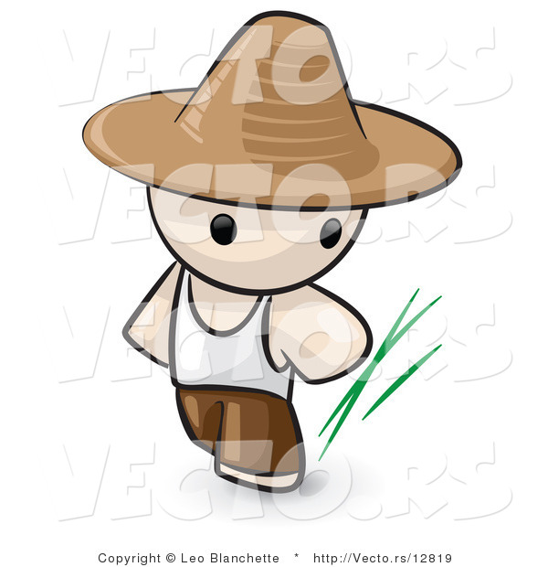 Vector of Cartoon Chinese Farmer Guy Wearing Hat