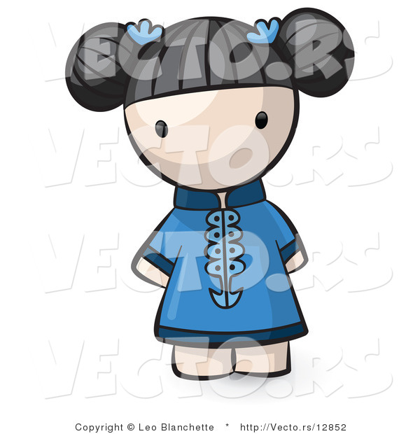 Vector of Cartoon Chinese Girl Wearing Blue Dress