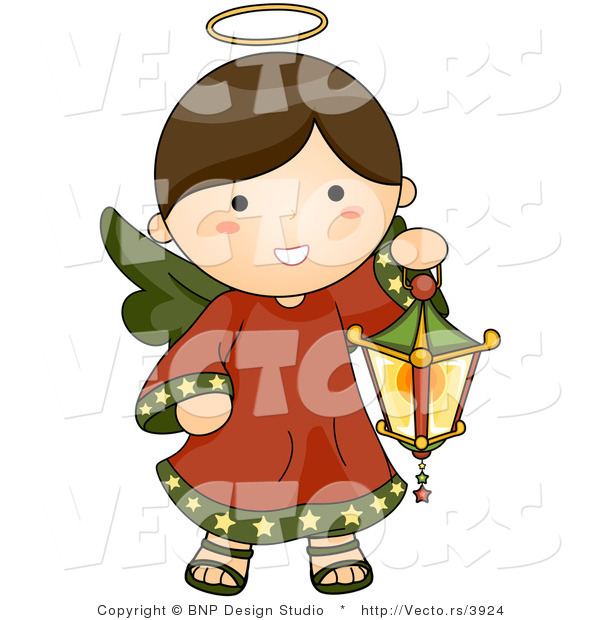 Vector of Cartoon Christmas Angel Girl Carrying a Lantern