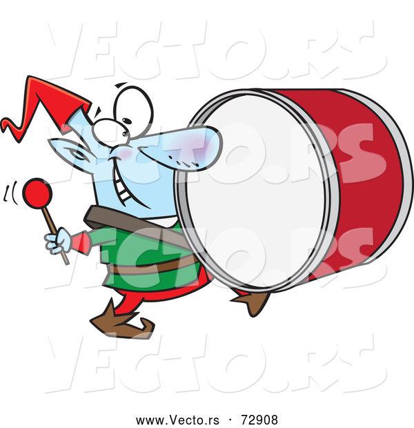 Vector of Cartoon Christmas Elf Playing the Drums