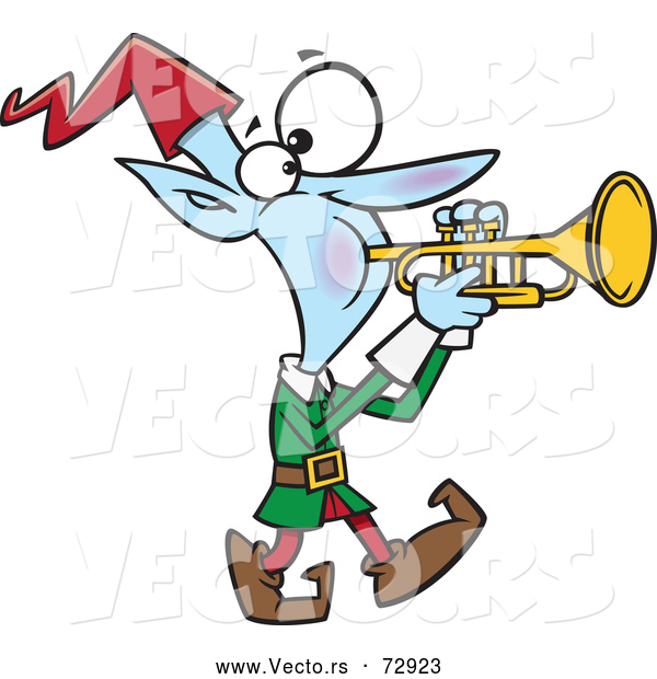 Vector of Cartoon Christmas Elf Playing Trumpet
