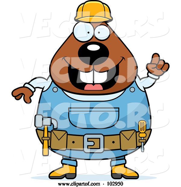 Vector of Cartoon Chubby Beaver Construction Worker
