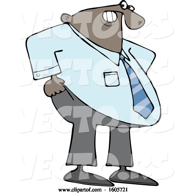 Vector of Cartoon Chubby Black Businessman Pulling up His Pants