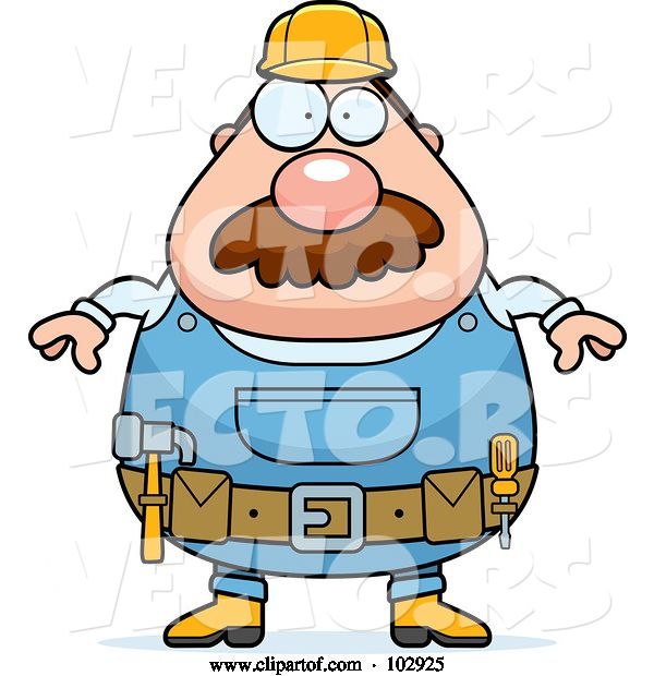 Vector of Cartoon Chubby Construction Worker