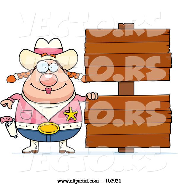 Vector of Cartoon Chubby Cowgirl by Double Wooden Signs