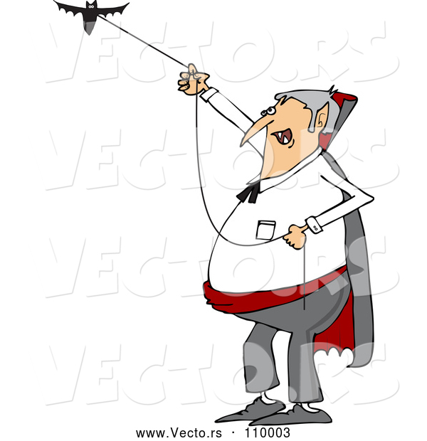 Vector of Cartoon Chubby Dracula Vampire Flying a Bat