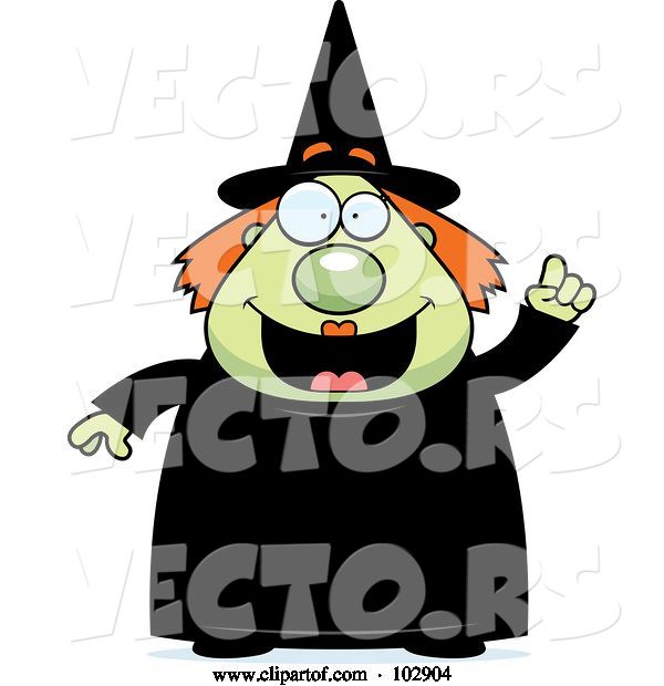 Vector of Cartoon Chubby Green Witch Holding up a Finger