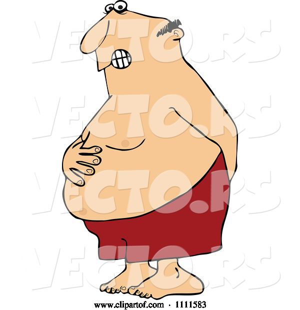 Vector of Cartoon Chubby Guy Holding His Tunny and Butt and Trying to Hold in a Bowel Movement