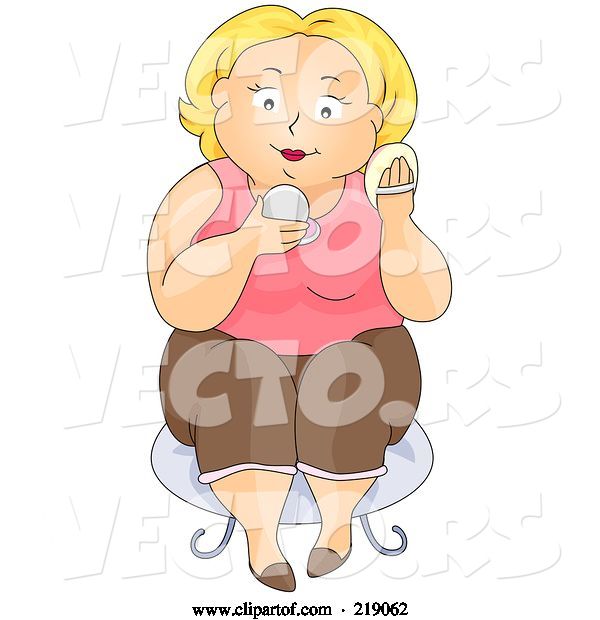 Vector of Cartoon Chubby Lady Sitting and Applying Makeup
