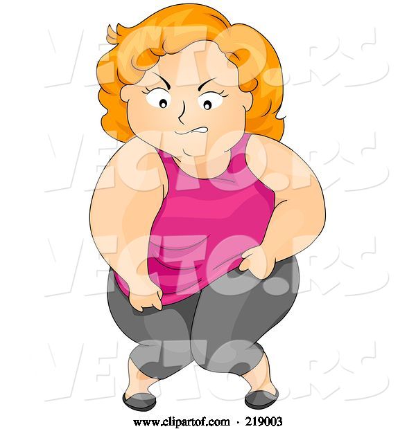 Vector of Cartoon Chubby Lady Trying to Squeeze into a Small Top
