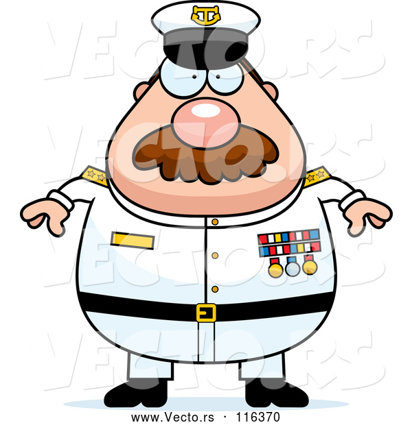 Vector of Cartoon Chubby Navy Admiral Guy