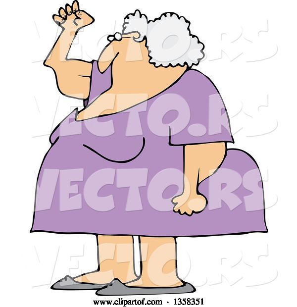 Vector of Cartoon Chubby Senior White Lady Holding up a Fist, with Her Arms Sagging