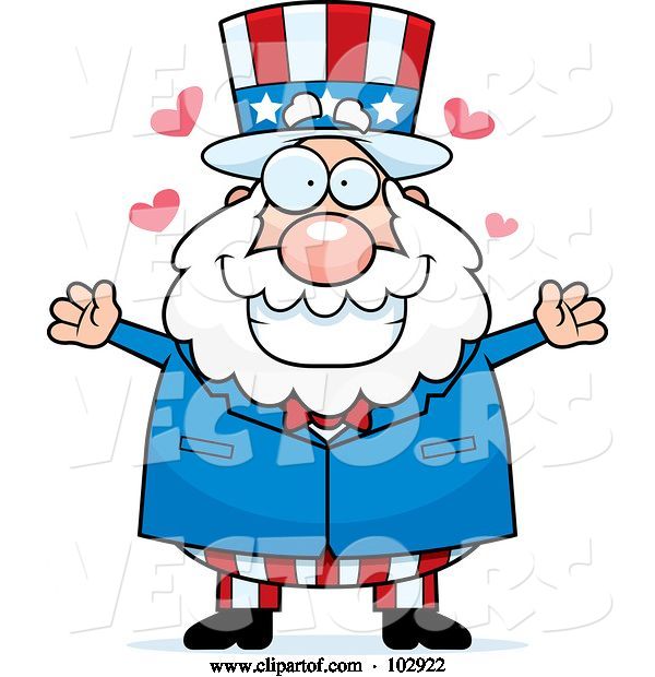Vector of Cartoon Chubby Uncle Sam with Hearts