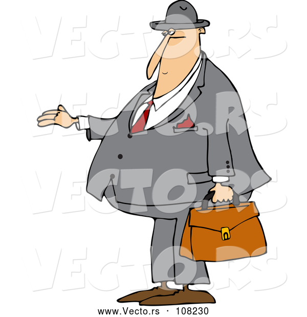 Vector of Cartoon Chubby White Debt Collector or Business Man Holding His Hand out for Payment